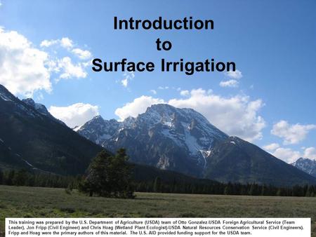 Introduction to Surface Irrigation