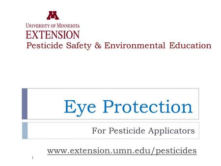 Eye Protection For Pesticide Applicators www.extension.umn.edu/pesticides Pesticide Safety & Environmental Education 1.