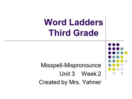 Word Ladders Third Grade Misspell-Mispronounce Unit 3 Week 2 Created by Mrs. Yahner.