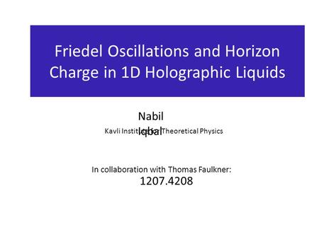 Friedel Oscillations and Horizon Charge in 1D Holographic Liquids Nabil Iqbal Kavli Institute for Theoretical Physics 1207.4208 In collaboration with Thomas.