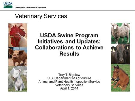 USDA Swine Program Initiatives and Updates: Collaborations to Achieve Results Troy T. Bigelow U.S. Department of Agriculture Animal and Plant Health Inspection.