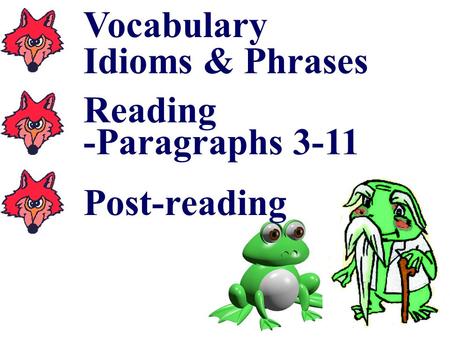 Vocabulary Idioms & Phrases Reading -Paragraphs 3-11 Post-reading.