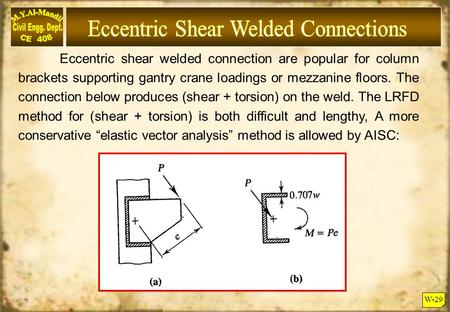Eccentric Shear Welded Connections