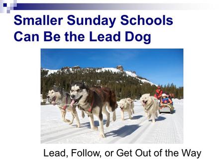 Smaller Sunday Schools Can Be the Lead Dog Lead, Follow, or Get Out of the Way.