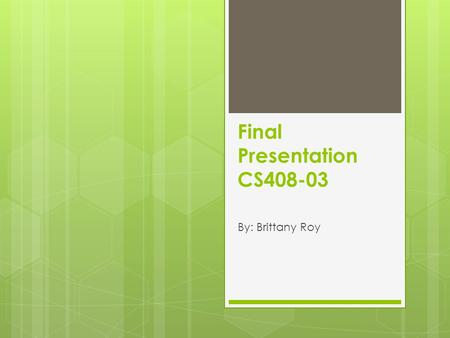 Final Presentation CS408-03 By: Brittany Roy. My Book  Title:  Privacy Lost: How Technology Is Endangering Your Privacy  Author:  David H. Holtzman.