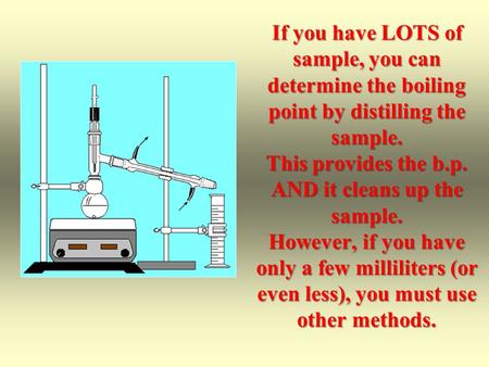 If you have LOTS of sample, you can determine the boiling point by distilling the sample. This provides the b.p. AND it cleans up the sample. However,