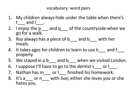 vocabulary: word pairs