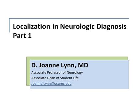 Localization in Neurologic Diagnosis Part 1