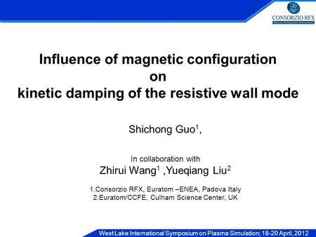 West Lake International Symposium on Plasma Simulation; 18-20 April, 2012 Influence of magnetic configuration on kinetic damping of the resistive wall.