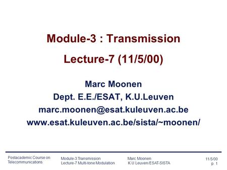 Module-3 : Transmission Lecture-7 (11/5/00)