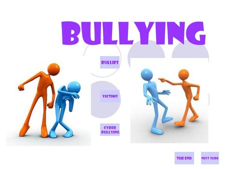 BULLYING Next slide Bullies VICTiMS CYBER BULLYING The end.