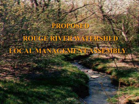 PROPOSED ROUGE RIVER WATERSHED ROUGE RIVER WATERSHED LOCAL MANAGEMENT ASSEMBLY LOCAL MANAGEMENT ASSEMBLY.