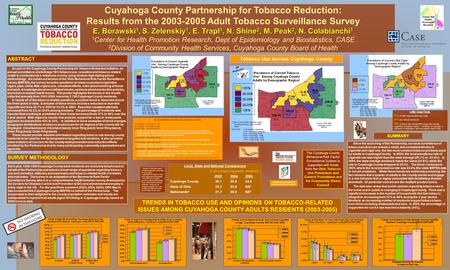 Cuyahoga County Partnership for Tobacco Reduction: Results from the 2003-2005 Adult Tobacco Surveillance Survey E. Borawski 1, S. Zelenskiy 1, E. Trapl.