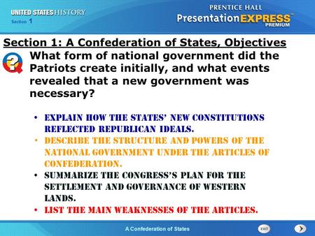Section 1: A Confederation of States, Objectives