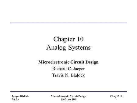 Chapter 10 Analog Systems