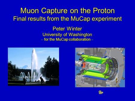 Muon Capture on the Proton Final results from the MuCap experiment Muon Capture on the Proton Final results from the MuCap experiment gPgP Peter Winter.