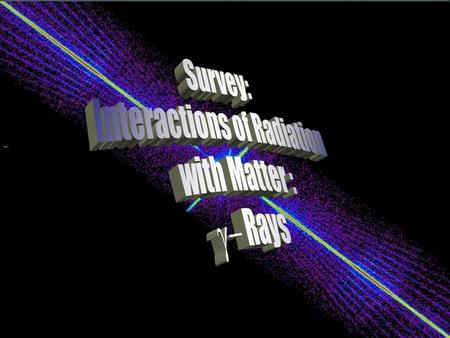 W. Udo Schröder, 2009 Rad. Int. with Matter: Gammas Interaction of Radiation with Matter Gamma Rays 1.