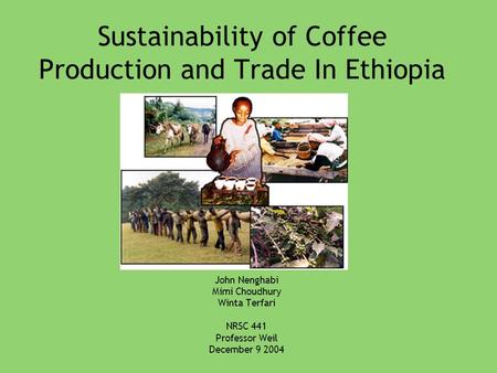 Sustainability of Coffee Production and Trade In Ethiopia John Nenghabi Mimi Choudhury Winta Terfari NRSC 441 Professor Weil December 9 2004.