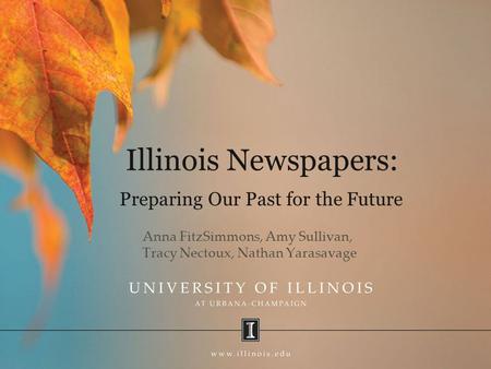 Illinois Newspapers: Anna FitzSimmons, Amy Sullivan, Tracy Nectoux, Nathan Yarasavage Preparing Our Past for the Future.