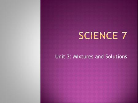Unit 3: Mixtures and Solutions