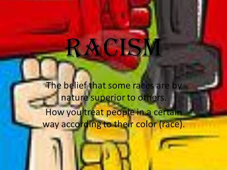 Racism The belief that some races are by nature superior to others.