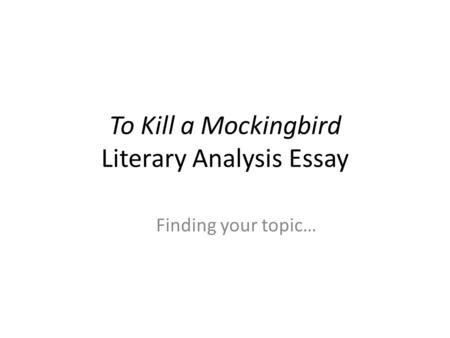 To Kill a Mockingbird Literary Analysis Essay
