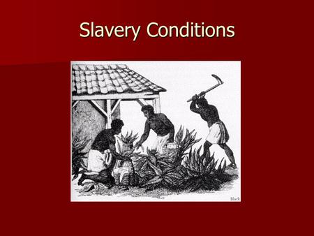 Slavery Conditions. 1.Clothing Long shirt to the knees, no shoes, no socks or jacket. or Pants and no shirt.