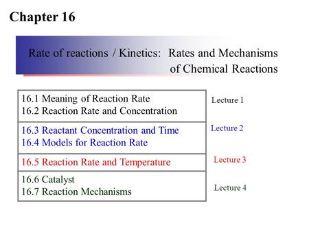 Chapter 16 Rate of reactions / Kinetics: Rates and Mechanisms