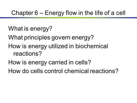 Chapter 6 – Energy flow in the life of a cell