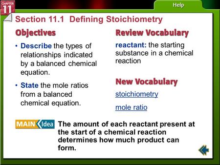 Section 11.1 Defining Stoichiometry