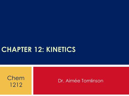 CHAPTER 12: KINETICS Dr. Aimée Tomlinson Chem 1212.