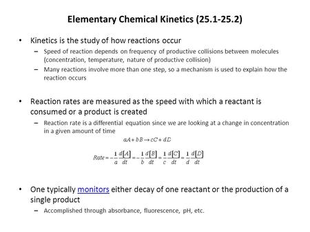 Elementary Chemical Kinetics ( )
