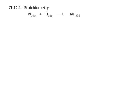 Ch12.1 - Stoichiometry N2(g) + H2(g) NH3(g)