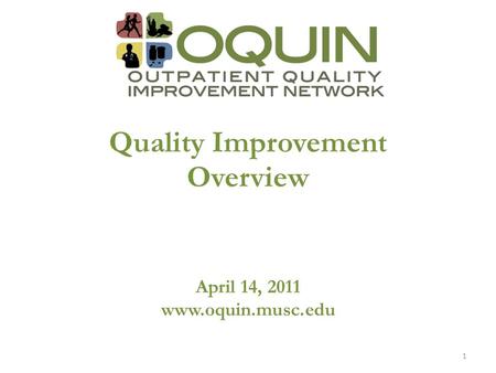 Quality Improvement Overview April 14, 2011 www.oquin.musc.edu 1.