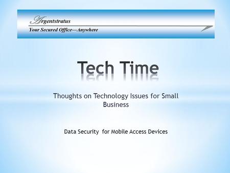 Thoughts on Technology Issues for Small Business Data Security for Mobile Access Devices.