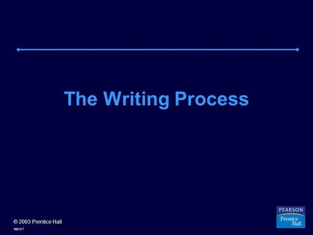 © 2003 Prentice Hall wpro1 The Writing Process. © 2003 Prentice Hall wpro2 WRITING AS PROCESS: AN OVERVIEW Think of writing as a process: a set of activities.