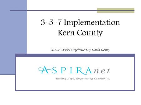 3-5-7 Implementation Kern County 3-5-7 Model Originated By Darla Henry.