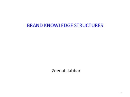 BRAND KNOWLEDGE STRUCTURES Zeenat Jabbar 7.1. 7.2 Figure 2-9 Building Customer-Based Brand Equity BRAND BUILDING TOOLS AND OBJECTIVES CONSUMER KNOWLEDGE.