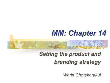 MM: Chapter 14 Setting the product and branding strategy Warin Chotekorakul.