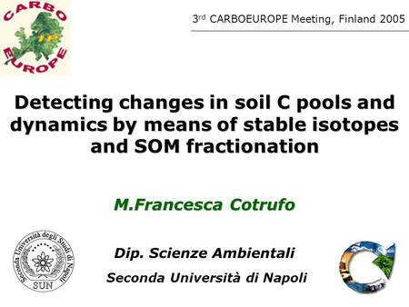 Detecting changes in soil C pools and dynamics by means of stable isotopes and SOM fractionation M.Francesca Cotrufo Dip. Scienze Ambientali Seconda Università.