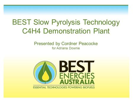 BEST Slow Pyrolysis Technology C4H4 Demonstration Plant Presented by Cordner Peacocke for Adriana Downie.