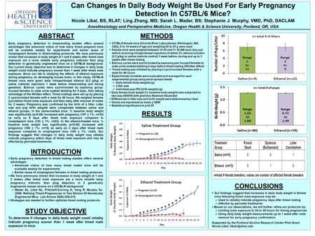 Can Changes In Daily Body Weight Be Used For Early Pregnancy Detection In C57BL/6 Mice? Nicole Libal, BS, RLAT; Ling Zhang, MD; Sarah L. Mader, BS; Stephanie.