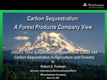 3-22-05 Baltimore USDA 3 rd GHG Symposium.ppt 1 Carbon Sequestration: A Forest Products Company View Carbon Sequestration: A Forest Products Company View.