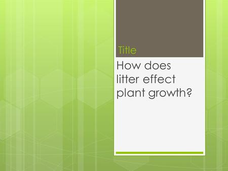 Title How does litter effect plant growth?. Description Our project is just growing plants with different types of every day litter in our plants like.