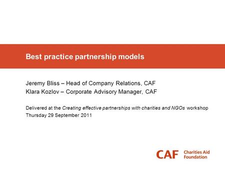 Best practice partnership models