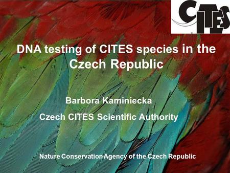 DNA testing of CITES species in the Czech Republic Barbora Kaminiecka Czech CITES Scientific Authority Nature Conservation Agency of the Czech Republic.