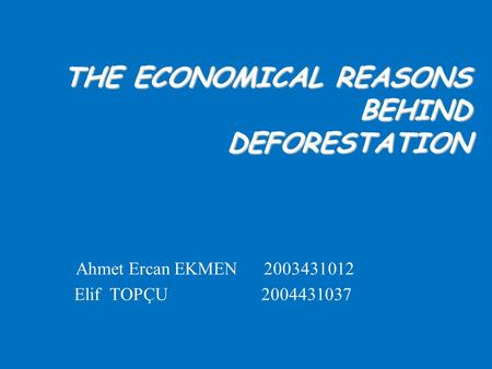 THE ECONOMICAL REASONS BEHIND DEFORESTATION Ahmet Ercan EKMEN 2003431012 Elif TOPÇU 2004431037.