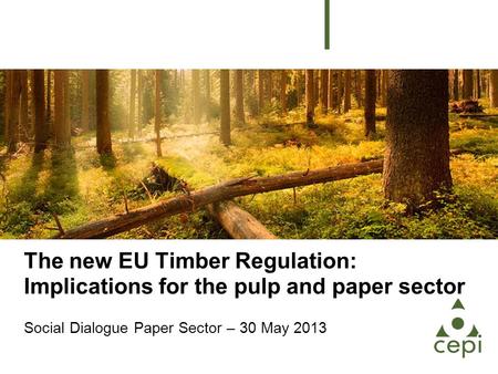 The new EU Timber Regulation: Implications for the pulp and paper sector Social Dialogue Paper Sector – 30 May 2013.