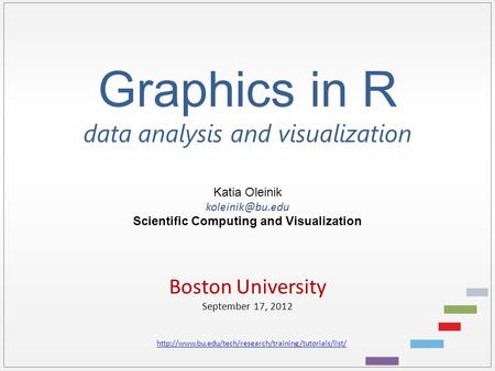 Graphics in R data analysis and visualization Katia Oleinik Scientific Computing and Visualization Boston University September 17, 2012.