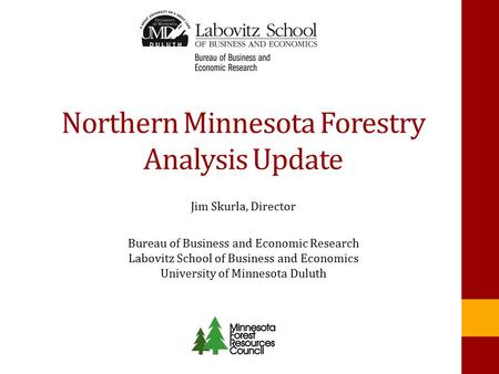 Northern Minnesota Forestry Analysis Update Jim Skurla, Director Bureau of Business and Economic Research Labovitz School of Business and Economics University.